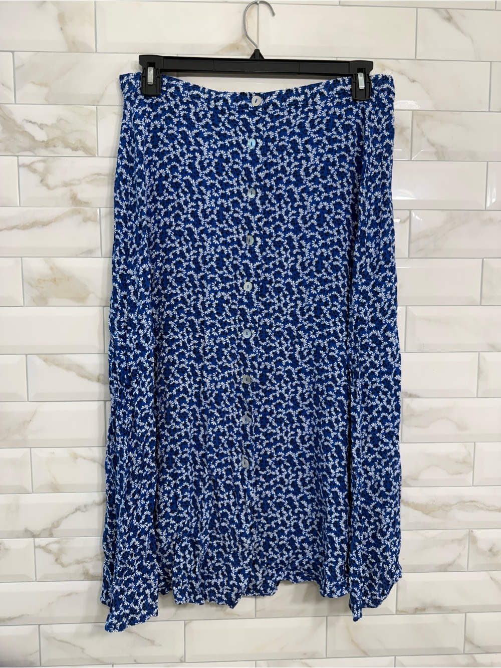 Worthington Blue Floral Button-Front Maxi Skirt